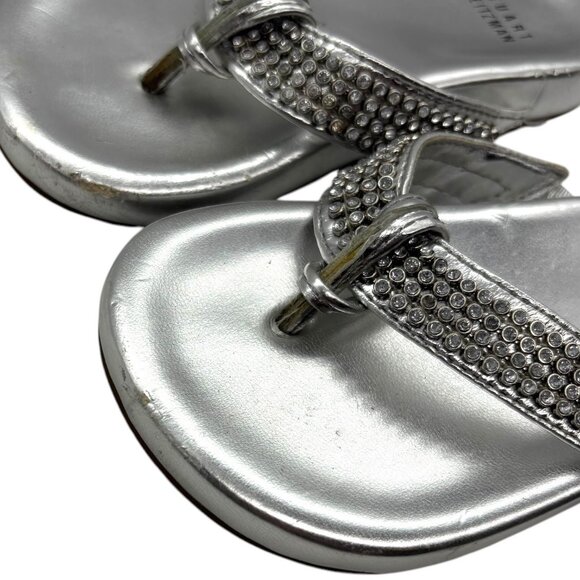 Stuart Weitzman Crystal Embellished Thong Sandal Flip Flop 8 Bling Glam Metallic - Picture 7 of 8